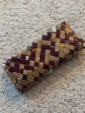 Upcycled Woven clutch with zipper NWOT